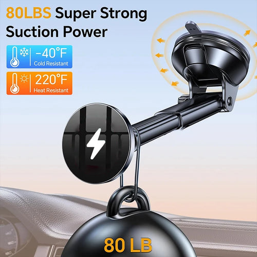 Chargeur de téléphone de voiture magnétique sans fil 15 W avec support de pare-brise pour iPhone 16, 15, 14 Pro Max et 12 pouces.