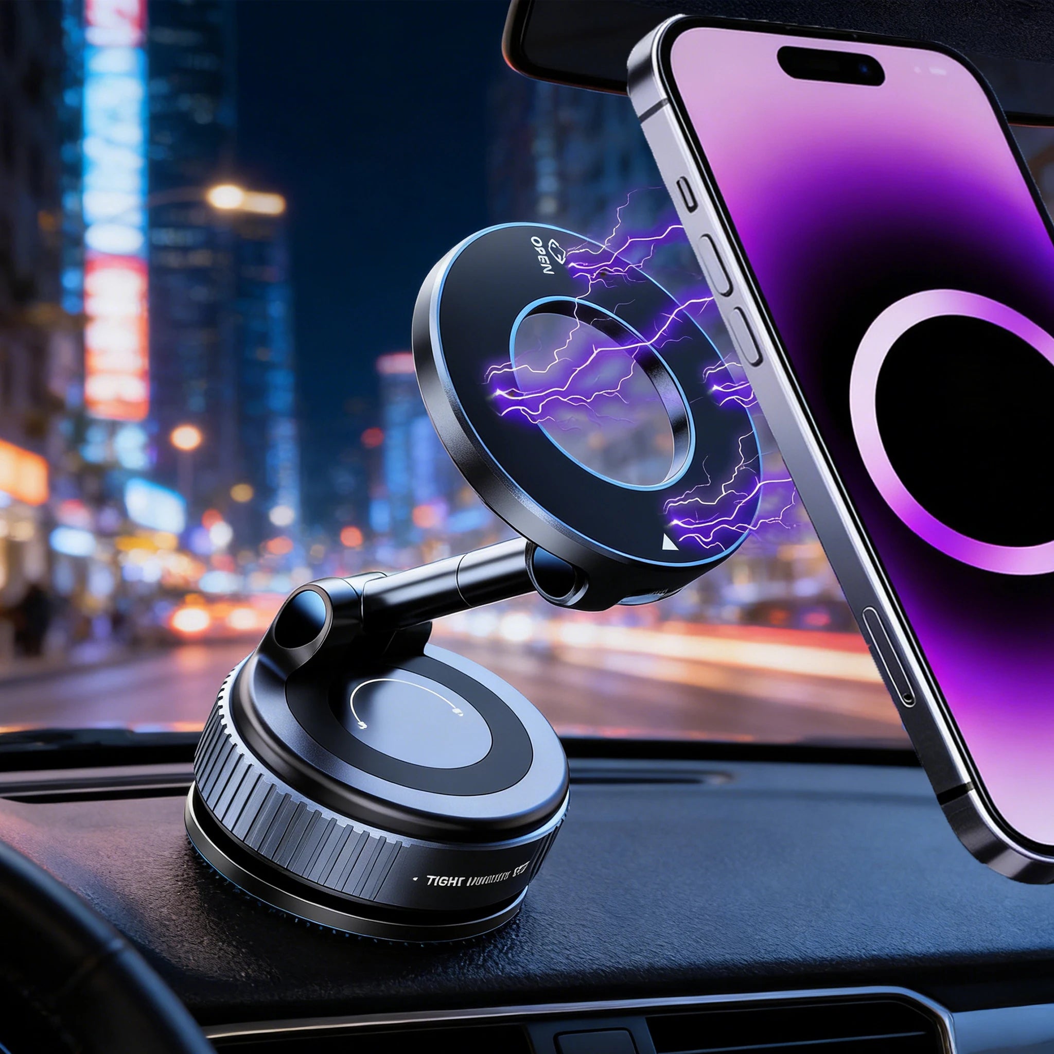 Support magnétique puissant pour téléphone de voiture, pliable et réglable à 360°, avec ventouse universelle pour voiture et bureau.